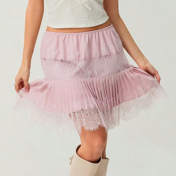 Pink Casual Women's Lace Mini Skirt - Picture 6 of 7